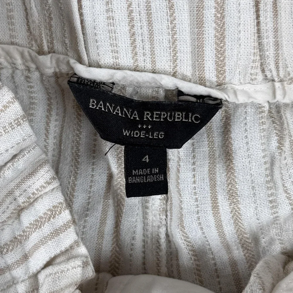 Banana Republic Pants Womens 4‎ White Stripe Paperbag Wide Leg Linen Crop Casual